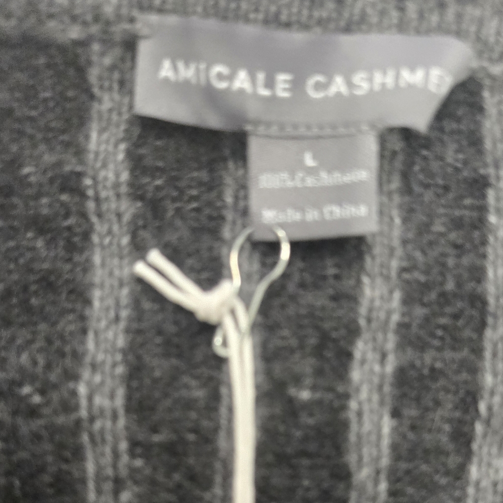 Amicale Cashmere Grey Cable Cashmere Sweater Umisex SZ L - Picture 11 of 13